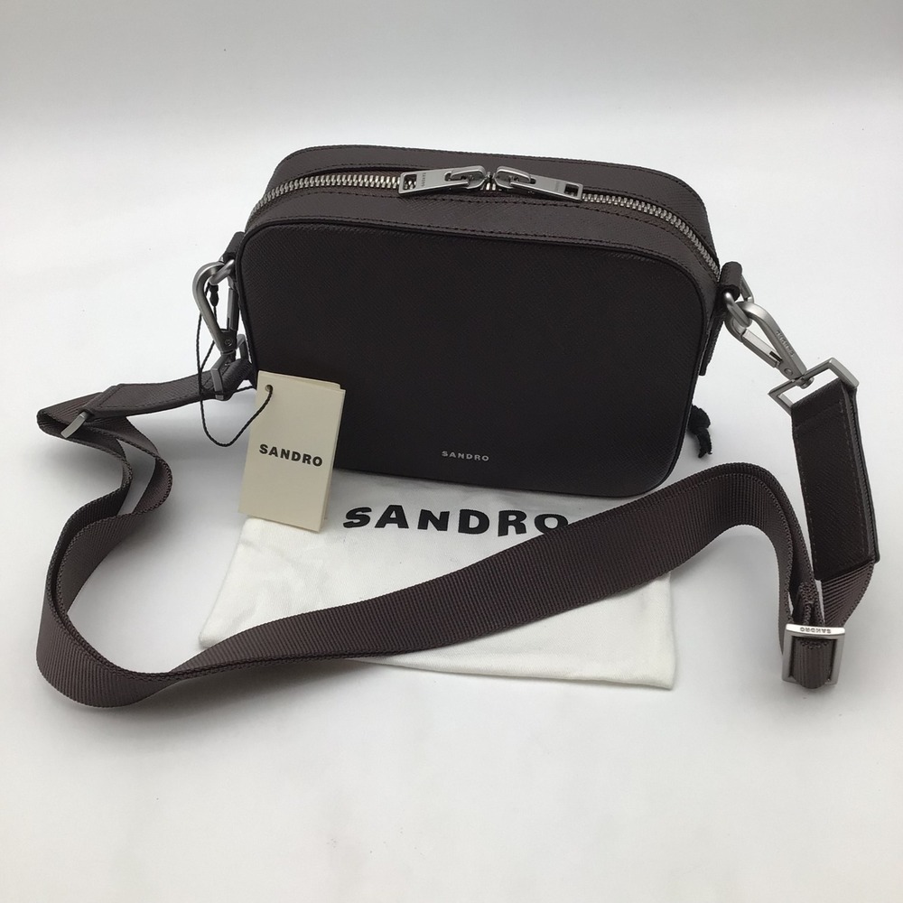 Sandro Paris Crossbody Bag H23MINIBAG HOOK Brown Leather Silver Hardware NEW